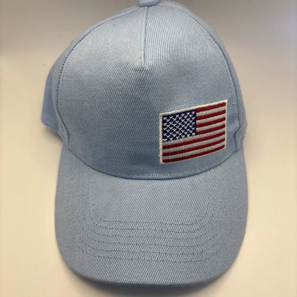 American Flag Embroidered Patch Youth Cap Kids Hat Sky Blue USA